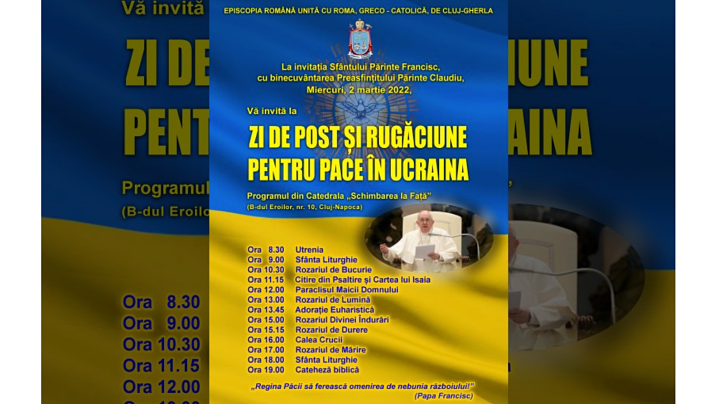 Anunț: Zi de rugăciune pentru pace în Catedrala „Schimbarea la Față” din Cluj-Napoca