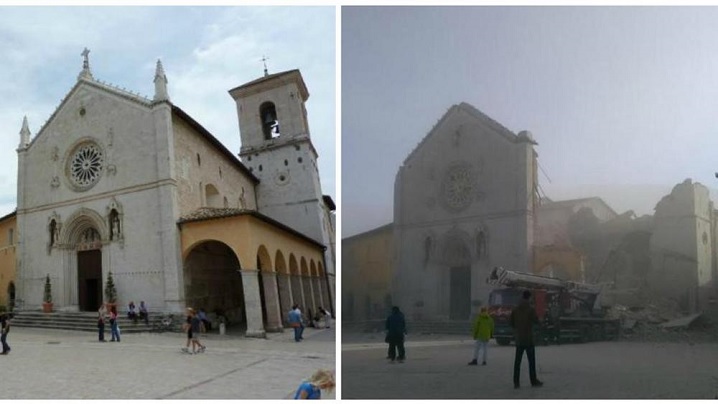 FOTO: Bazilica Sfântul Benedict din Norcia a fost grav afectată de cutremur