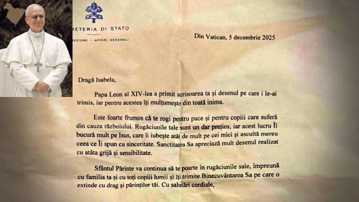 Scrisoare de la Papa Leon primită de o fetiță din București