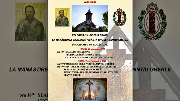 Anunț: Invitație la pelerinajul la Mănăstirea baziliană „Sfânta Cruce” din Mintiu Gherlii
